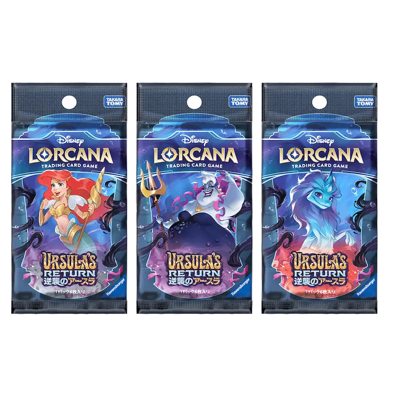 Ursula's Return Japanese Booster Pack featuring characters from Disney's Lorcana trading card game.