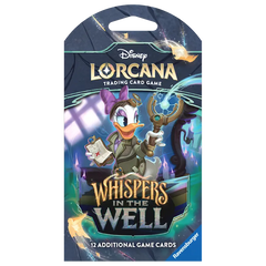 Whispers in the Well Sleeved Booster pack featuring Disney Lorcana trading cards and character art.