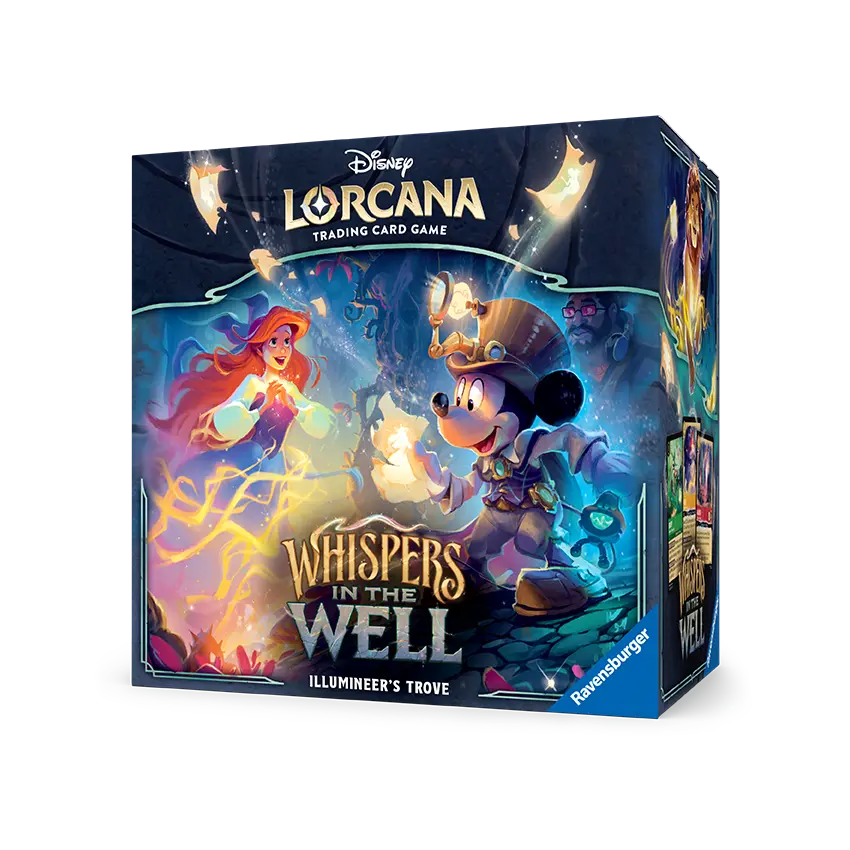 Whispers in the Well Illumineer's Trove Disney Lorcana trading card game box featuring Disney characters.