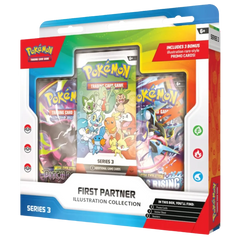 Packaging de la collection d'illustrations First Partner Série 3 avec paquets de cartes à collectionner et cartes promotionnelles.