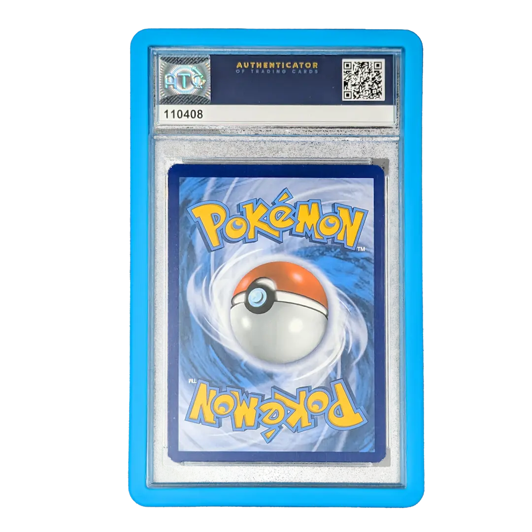 PSA Slab Bumper - Light Blue protecting a graded Pokémon card, showcasing premium fit and vibrant color.