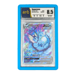 PSA Slab Bumper - Light Blue used to display a graded Vaporeon card with a score of 8.5.