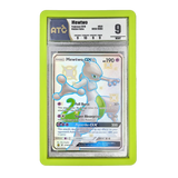 PSA Slab Bumper - Light green protecting a Mewtwo Pokémon card with graded display card holder.