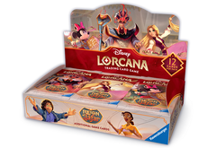 Boîte Le Règne de Jafar (en direct) affichée dans une boîte colorée du jeu de cartes à collectionner Lorcana.