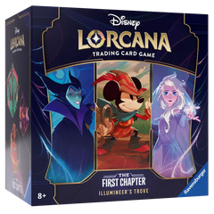 "Disney Lorcana The First Chapter Illumineer's Trove trading card game box met iconische personages."