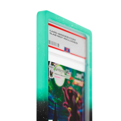 PSA Slab Guard - Luminous in green and black gradient protecting an Umbreon PSA 10 slab with radiant sparkle design.