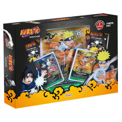 Boîte spéciale Naruto TCG Naruto et Sasuke Première Impression comprenant un pack de démarrage et des cartes à collectionner.