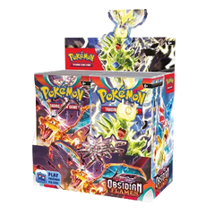 "Pokémon SV03 Obsidian Flames Booster Box mit 36 Kartenpacks für begeisterte Sammler und Spieler."
