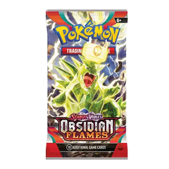 "Pokémon Obsidian Flames booster pack met levendig ontwerp, met 10 extra spelkaarten uit de SV03-set."