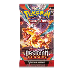 Pokémon Obsidian Flames Booster Pack met Charizard, onderdeel van de SV03-serie met 10 extra spelkaarten.