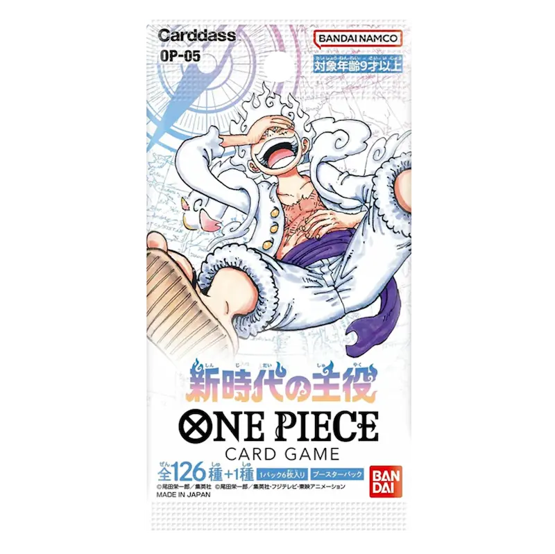 Ontwaken van het Nieuwe Tijdperk Japanse Booster Pack met One Piece-personages en Carddass-ontwerp.
