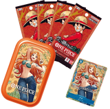 One Piece Vol 3 Coffret Métal avec Nami, 13 Boosters OP et une carte promo aléatoire.