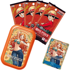 One Piece Vol 3 Coffret Métal avec Nami, 13 Boosters OP et une carte promo aléatoire.