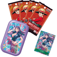 One Piece Vol 3 Coffret Tin avec Nami, Nico Robin et Jewelry Bonney avec boosters et carte promo.