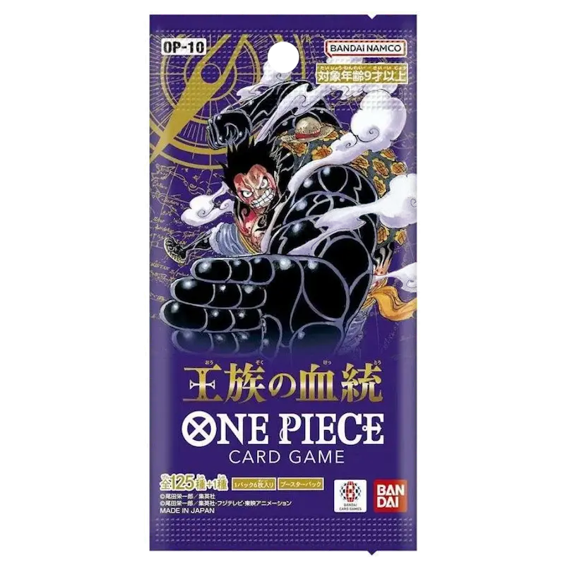 Royal Blood Japanese Booster Box packaging for One Piece TCG featuring iconic character artwork.