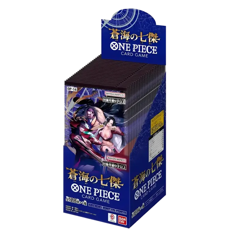 Die Azure Seven Booster Box mit 24 Packs für das One Piece OP14 Kartenspiel.