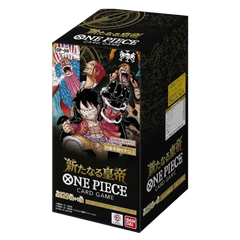 The Four Emperors Japanese Booster Box featuring One Piece TCG characters and design.
