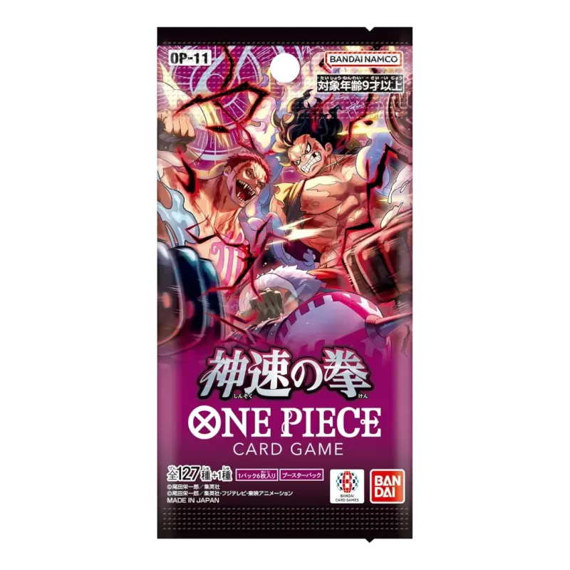 Eine Faust voller Divine Speed Japan Booster Pack mit Verpackung des One Piece TCG Kartenspiels und lebendiger Artwork.
