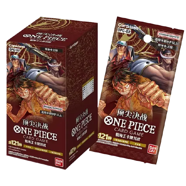OPC-02 Paramount War Booster Box featuring iconic characters from One Piece Card Game.