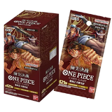 Boîte de boosters OPC-02 Paramount War mettant en vedette des personnages emblématiques du jeu de cartes One Piece.