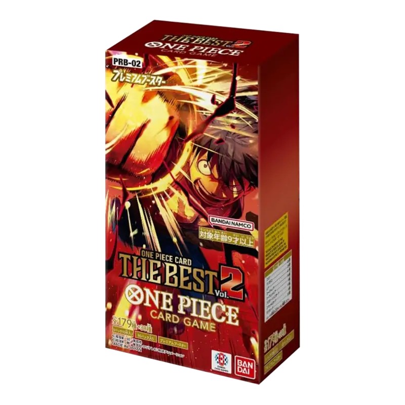 The Best Volume 2 Japanese Booster Box featuring One Piece card game artwork and branding.