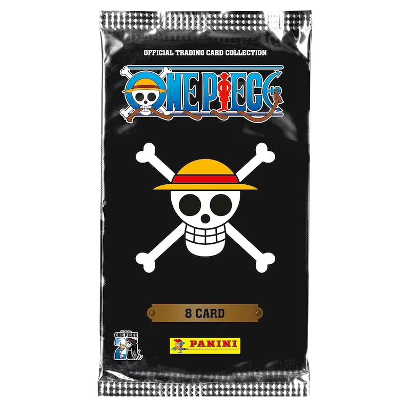 Panini 25th Anniversary Booster Box (Live-stream) One Piece booster pack featuring iconic skull and crossbones design.
