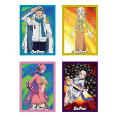 Vier einzigartige Karten aus der Panini 25th Anniversary Booster Box (Livestream) mit Charakteren aus One Piece.