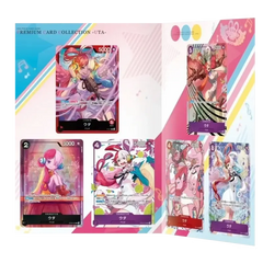 One Piece Premium Card Kollektion UTA mit 6 Promokarten in einem bunten Booklet-Layout.