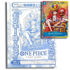 Shonen Jump 2023 Japanische Promo mit Monkey D. Luffy P-043 Promo-Karte und Magazin-Beilage.