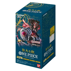 "Säulen der Stärke Japanische Booster Box mit One Piece OP-03 Sammelkartenspiel-Verpackung und lebendigen Illustrationen."