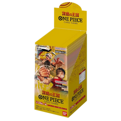 Kingdoms of Intrigue Japanische Booster Box mit One Piece Kartenspiel und 24 Booster-Packs.