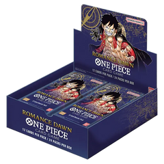 Romance Dawn Booster Box mit 24 Packs und je 12 Karten aus One Piece TCG, perfekt für Sammler und Spieler.