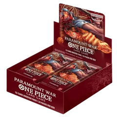"Paramount War Booster Box met One Piece TCG, bevat 24 boosterpakketten met unieke kaarten."