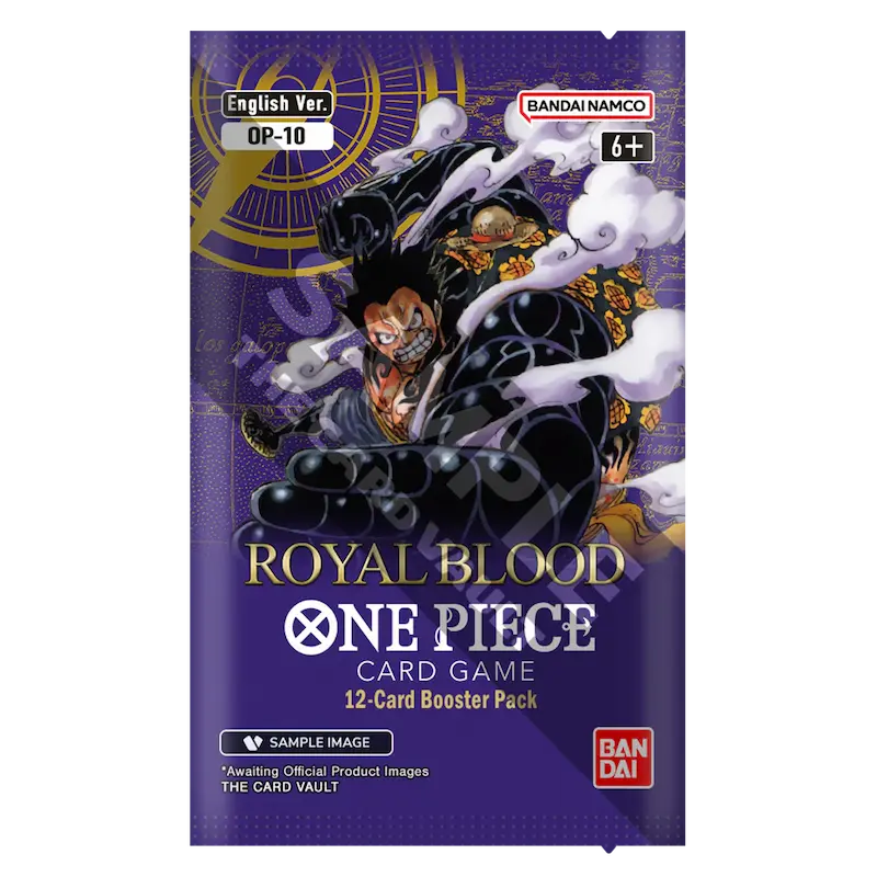Royal Blood Booster pack for One Piece TCG featuring 12 unique cards, releasing March 21st, 2025.