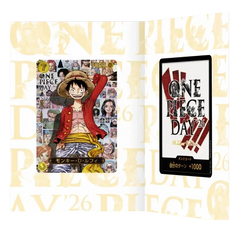 One Piece Day 26 Promo featuring Monkey D. Luffy card inside commemorative display folder.