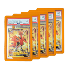 PSA Slab Bumper - Orange protecting multiple graded Pokémon cards in vibrant orange silicone cases.