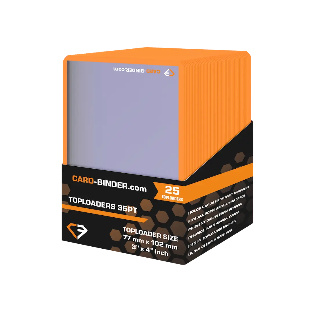 Premium Orange Border Toploaders for card protection and organization, 35PT, 25-pack by cirdbinder.com