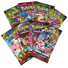 Mega Greninja ex Premium-Kollektion Pokémon-Sammelkarten-Packs mit verschiedenen Designs und Charakteren.