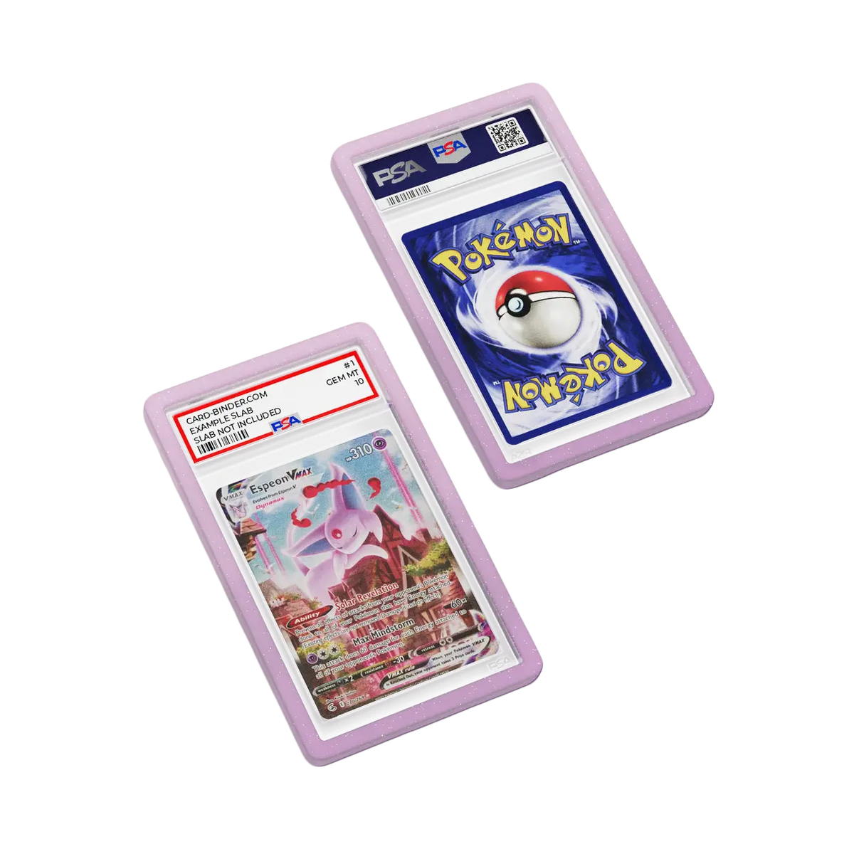 PSA Slab Guard - Mystique protégeant un Pokémon de type Psy dans un beau dégradé de couleurs, certification PSA 10.
