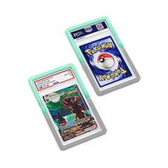 PSA Slab Guard - Radiance protecting a PSA graded Pokémon card with a radiant sparkle design.