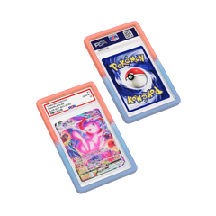 PSA Slab Guard - Stellar protecting Mew PSA 10 Slab with vibrant gradient design and Pokémon background.