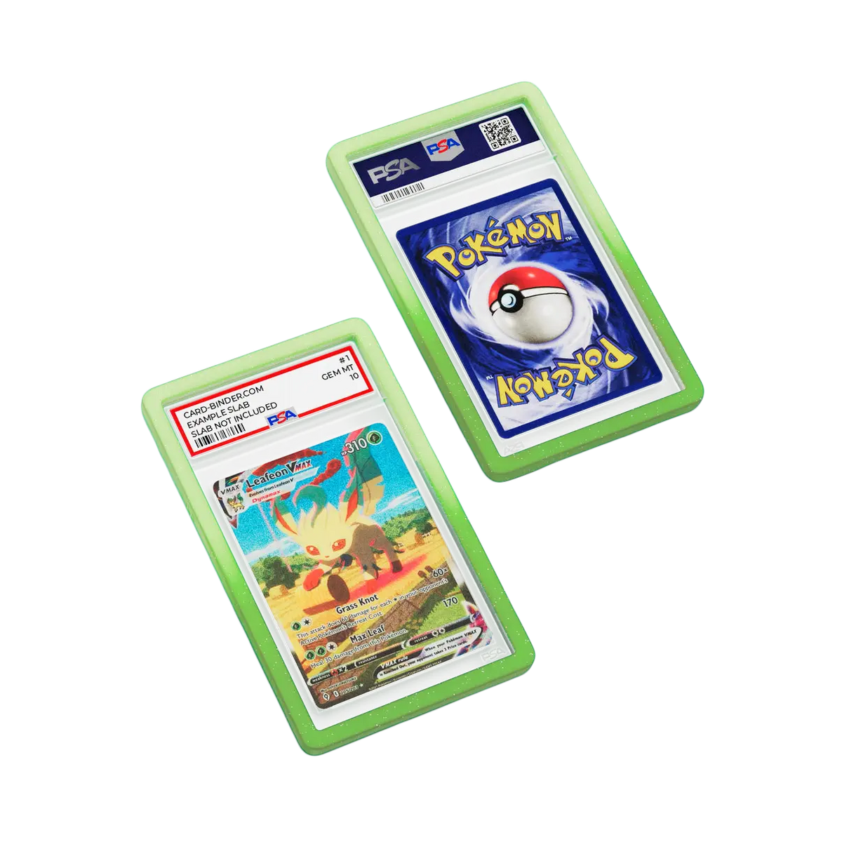 PSA Slab Guard - Vibrant protecting Leafeon PSA 10 card with vibrant green gradient design