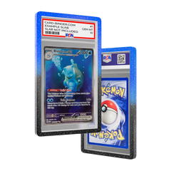 PSA Slab Guard - Abyssal beschermt een Blastoise EX-kaart met een prachtig zwart en blauw gradiëntontwerp.