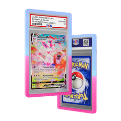 PSA Slab Guard - Fairytale protecting Sylveon PSA 10 slab in gradient pink and blue design with radiant sparkle.