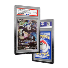 PSA Slab Guard - Graphite protecting a Lugia PSA 10 slab, showcasing a beautiful gradient design and vibrant colors.