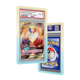 PSA Slab Guard - Skyline protecting a Flying Type Pokémon card, vibrant gradient design featured.