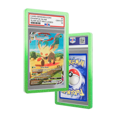 PSA Slab Guard - Vibrant protecting Leafeon PSA 10 with green gradient, showcasing beautiful colors and slab protection.