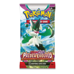 Pokémon Scarlet & Violet Paldea Evolved booster pack met Meowscarada ex met betoverende omgeving.