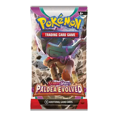 "Pokémon SV02 Paldea Evolved booster pack met Meowscarada, 10 extra spelkaarten, levendig ontwerp en ruilkaartspel."