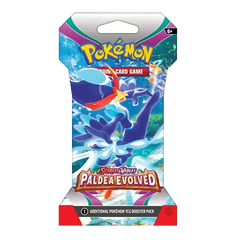 Booster pack sous scellé Pokémon SV02 Paldea Evolved avec des graphismes dynamiques et de nouveaux Pokémon passionnants.